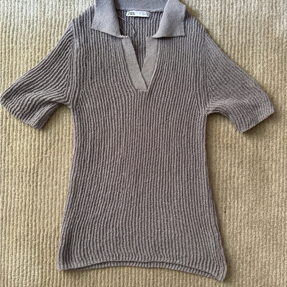 Zara light Gray V-Neck Ribbed Sweater